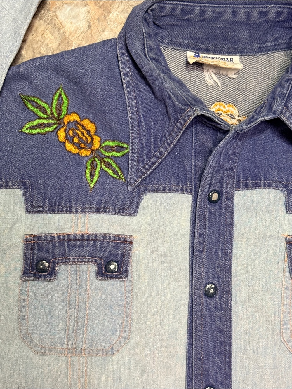 Vintage BodyGear denim embroidered snap front western style shirt - Picture 8 of 15